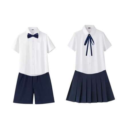 Boys and girls' short-sleeved white shirt sets